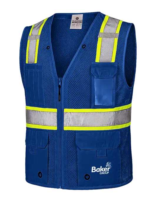 Kishigo Dark Royal/Safety Yellow EV Series Enhanced Visibility Multi-Pocket Mesh Vest w/Baker Group Logo