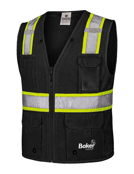 Kishigo Black/Safety Yellow EV Series Enhanced Visibility Multi-Pocket Mesh Vest w/Baker Group Logo