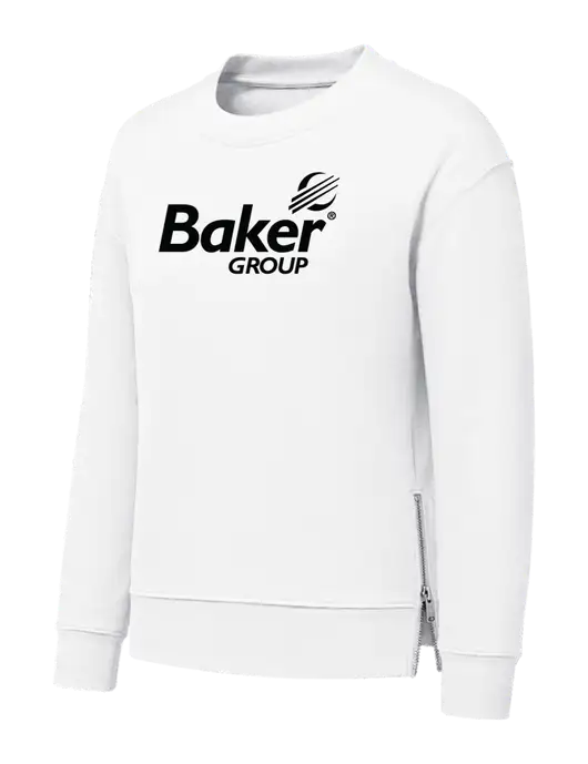 Womens White Dual Side Zippers Crewneck w/Baker Group Logo