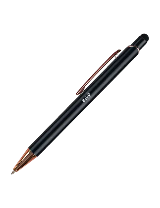 Waterlily Black Stylus Blue Ink Pen w/Baker Group Logo