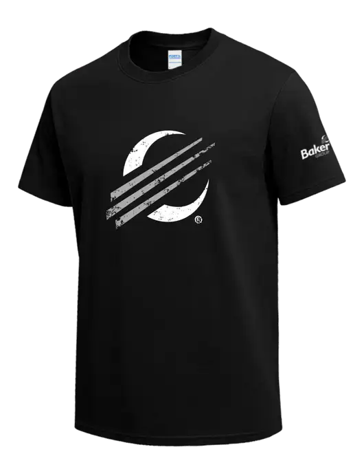 Black Heavyweight 6.1 oz T-Shirt w/Baker Distressed Bug Logo, Baker Group Logo