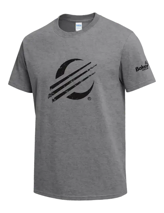 Medium Grey Heather Heavyweight 6.1 oz T-Shirt w/Baker Distressed Bug Logo, Baker Group Logo