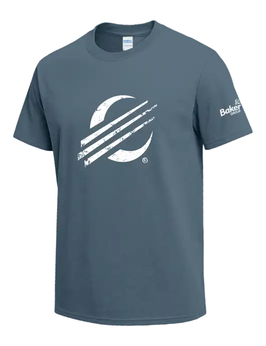 Slate Blue Heavyweight 6.1 oz T-Shirt w/Baker Distressed Bug Logo, Baker Group Logo