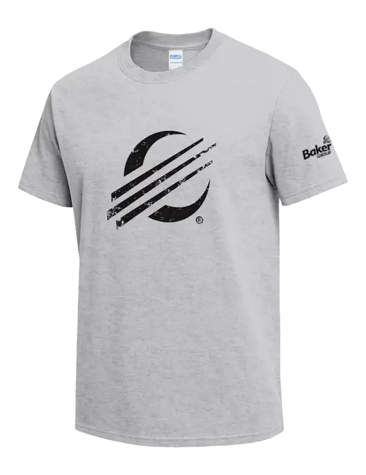 Light Grey Heather Heavyweight 6.1 oz T-Shirt w/Baker Distressed Bug Logo, Baker Group Logo