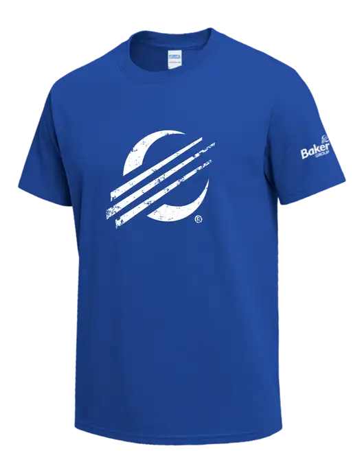 Dark Royal Heavyweight 6.1 oz T-Shirt w/Baker Distressed Bug Logo, Baker Group Logo