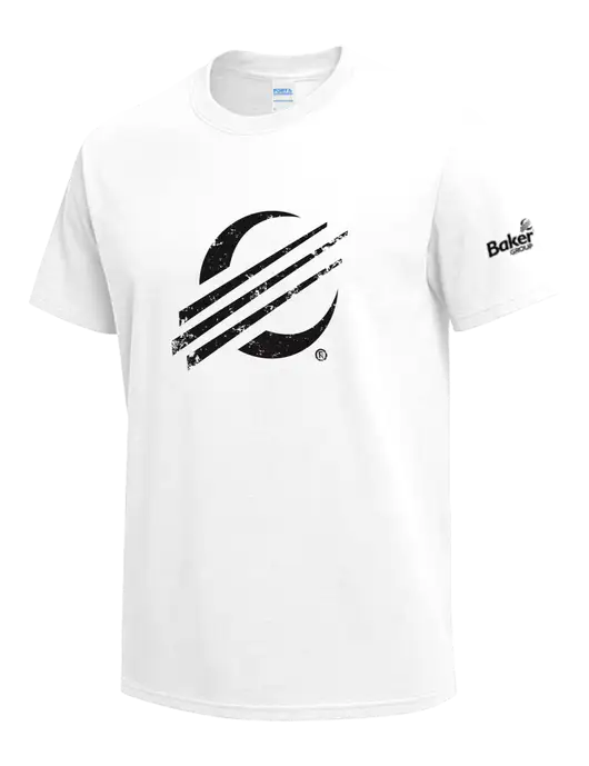 White Heavyweight 6.1 oz T-Shirt w/Baker Distressed Bug Logo, Baker Group Logo