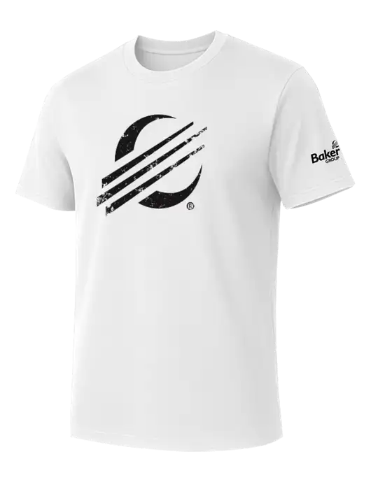 Allmade Bright White Organic Cotton Tee w/Baker Distressed Bug Logo, Baker Group Logo