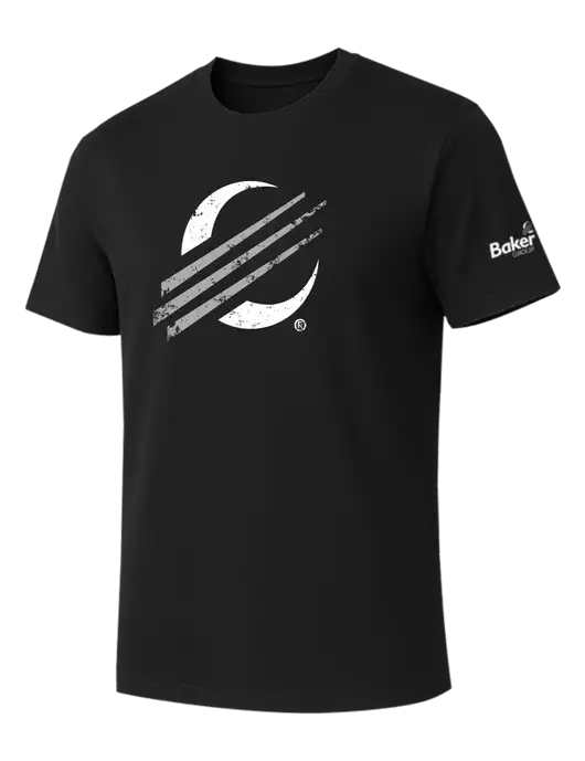 Allmade Deep Black Organic Cotton Tee w/Baker Distressed Bug Logo, Baker Group Logo