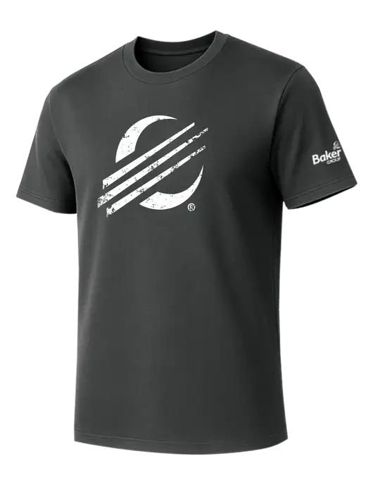 Allmade Charcoal Grey Organic Cotton Tee w/Baker Distressed Bug Logo, Baker Group Logo