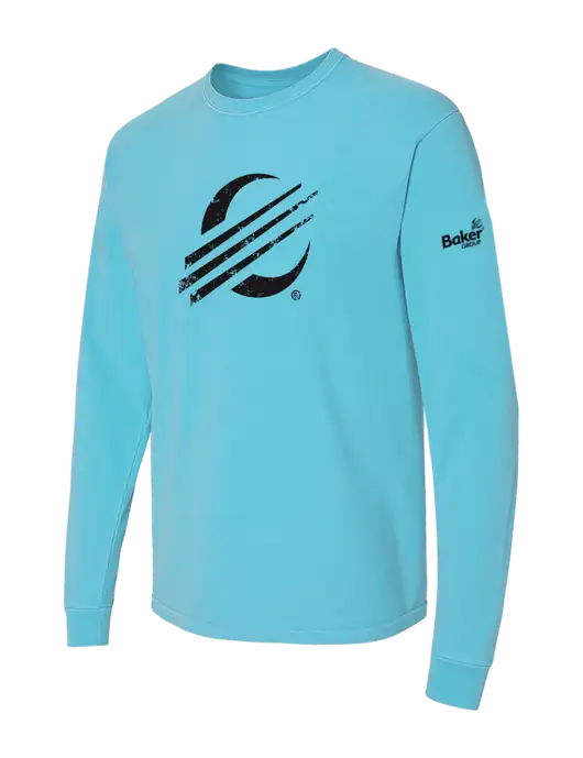 Comfort Colors Garment-Dyed Light Sapphire Heavyweight Long Sleeve T-Shirt w/Baker Distressed Bug Logo, Baker Group Logo