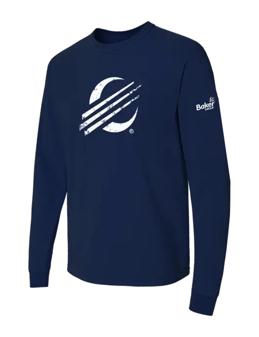 Comfort Colors Garment-Dyed Dark Navy Heavyweight Long Sleeve T-Shirt w/Baker Distressed Bug Logo, Baker Group Logo