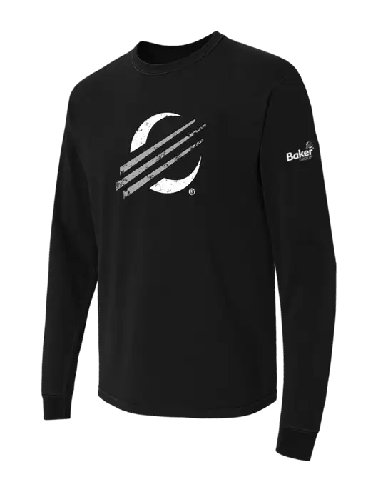 Comfort Colors Garment-Dyed Black Heavyweight Long Sleeve T-Shirt w/Baker Distressed Bug Logo, Baker Group Logo