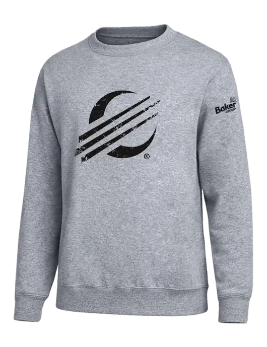Light Grey Heather Crewneck Sweatshirt w/Baker Distressed Bug Logo, Baker Group Logo