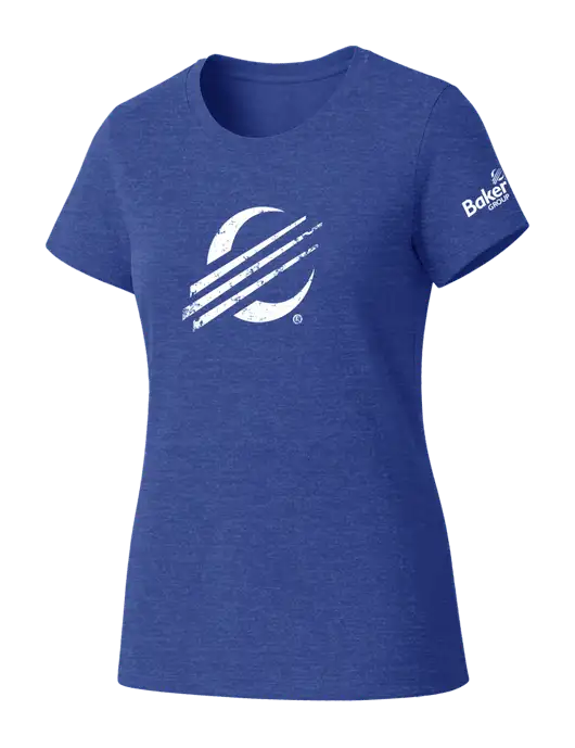 Womens Seriously Soft Royal Frost T-Shirt w/Baker Distressed Bug Logo, Baker Group Logo