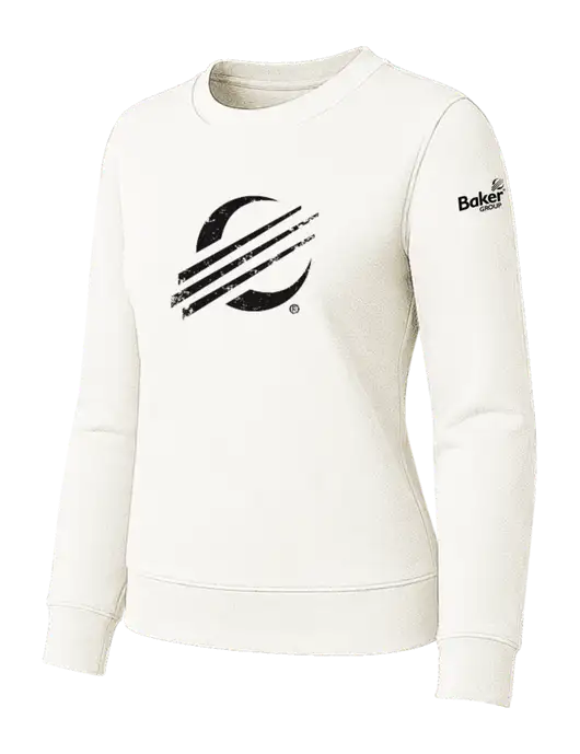 Womens Ivory Loft Crewneck Sweatshirt w/Baker Distressed Bug Logo, Baker Group Logo