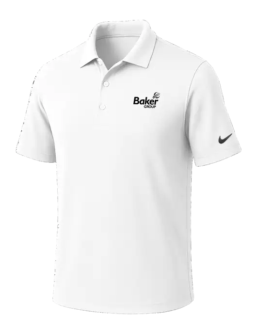 NIKE White Dri-Fit Micro Pique Polo w/Baker Group Logo