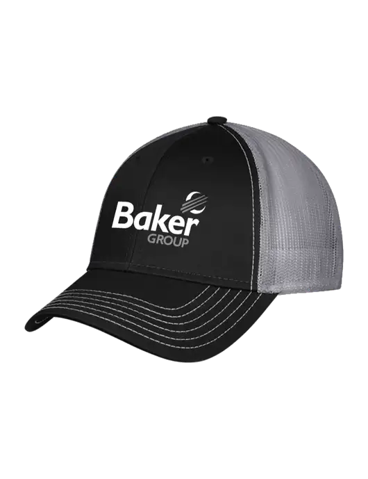Black/Medium Dark Grey Mesh Trucker Cap Snap Back w/Baker Group Logo