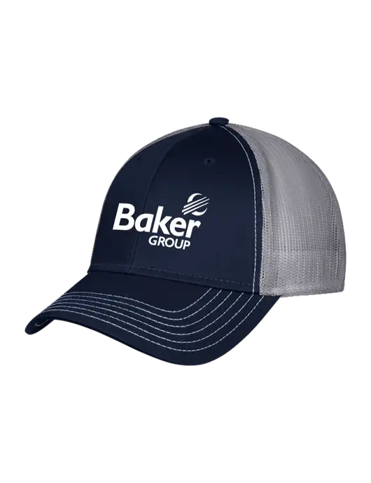 Navy/Grey Mesh Trucker Cap Snap Back w/Baker Group Logo
