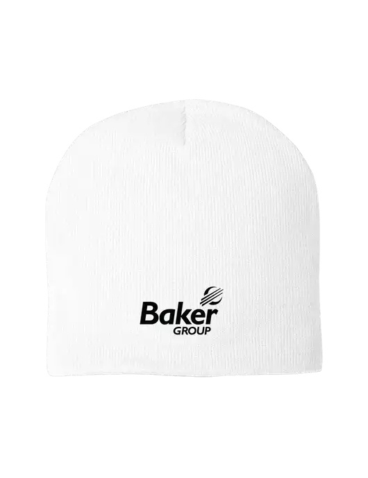 Solid White Element Knit Beanie w/Baker Group Logo