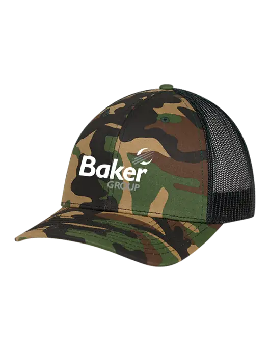 Richardson Adjustable Snapback Original 112P Trucker Cap Army Camo/Black  w/Baker Group Logo