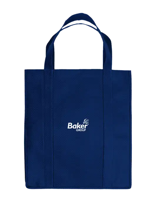 Eco Reusable Jumbo Navy Blue Shopping Bag w/Baker Group Logo