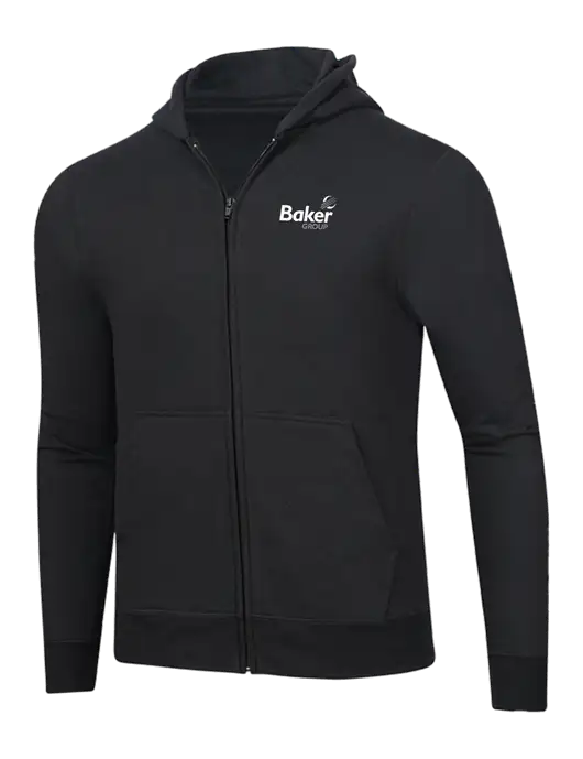 Jet Black 8.5 oz Ring Spun Zip Hooded Sweatshirt w/Baker Group Logo