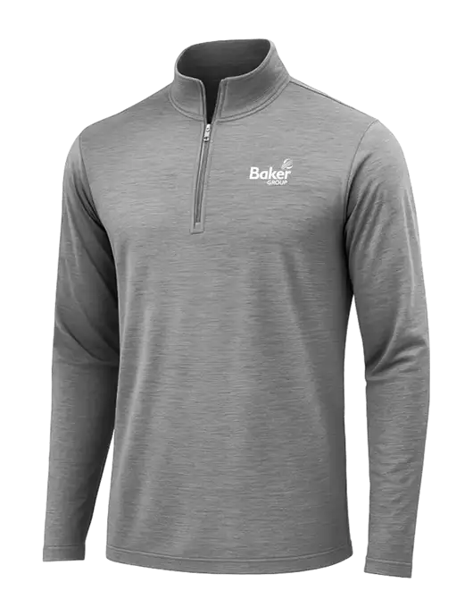 Dark Grey Heather Posicharge Tri-Blend Wicking 1/4 Zip Pullover w/Baker Group Logo