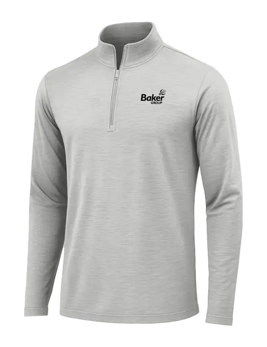 Light Grey Heather Posicharge Tri-Blend Wicking 1/4 Zip Pullover w/Baker Group Logo