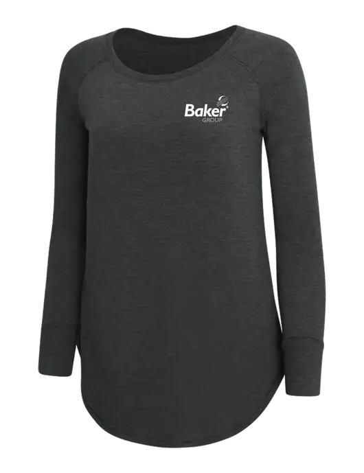 Womens Perfect Wide Collar Tunic Tri-Blend Black Frost 4.5 oz T-Shirt w/Baker Group Logo