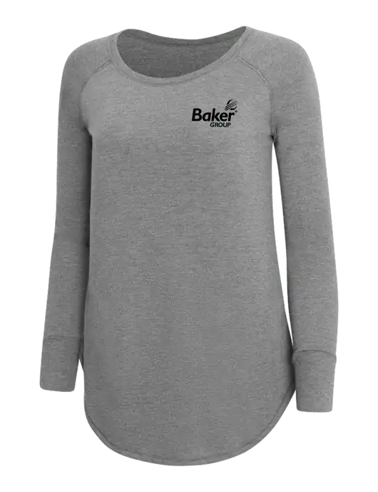 Womens Perfect Wide Collar Tunic Tri-Blend Grey Frost 4.5 oz T-Shirt w/Baker Group Logo