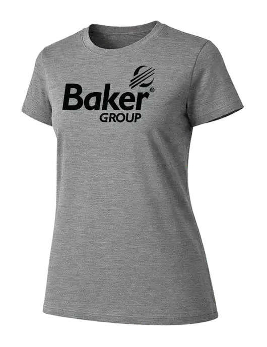 Womens Ring Spun Light Grey Heather 4.5 oz T-Shirt w/Baker Group Logo