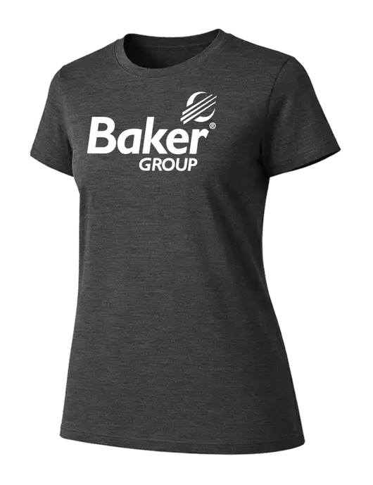 Womens Ring Spun Dark Heather Grey 4.5 oz T-Shirt w/Baker Group Logo