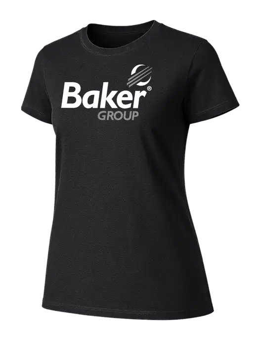 Womens Ring Spun Jet Black 4.5 oz T-Shirt w/Baker Group Logo