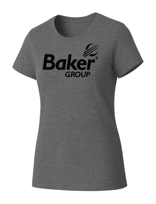 Womens Seriously Soft Grey Frost T-Shirt w/Baker Group Logo