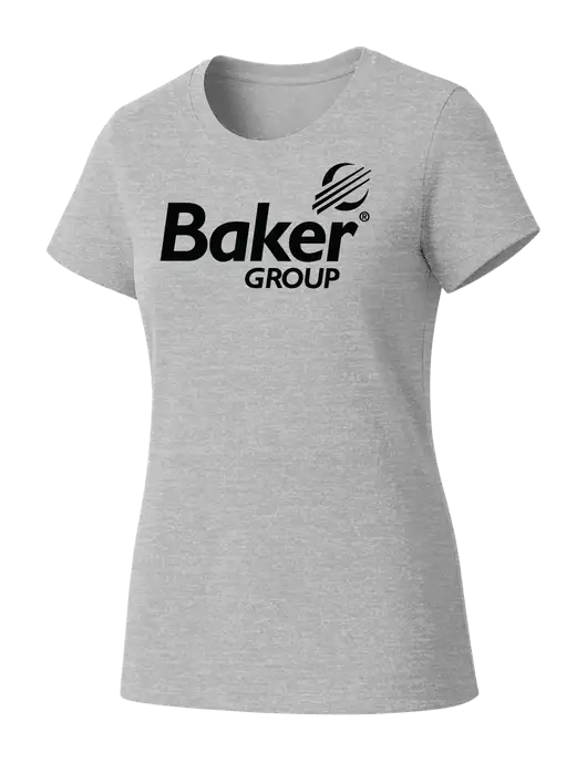Womens Seriously Soft Light Heathered Grey T-Shirt w/Baker Group Logo