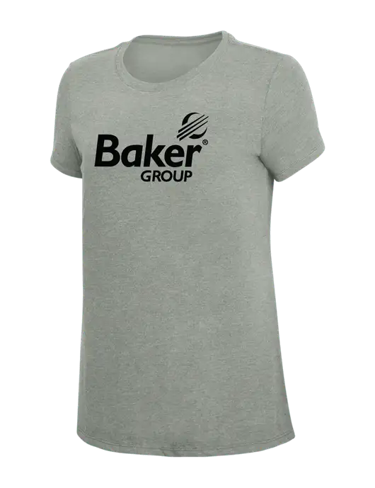 Womens Simply Soft Grey Frost 4.5oz  Poly/Combed Ring Spun Cotton T-Shirt w/Baker Group Logo
