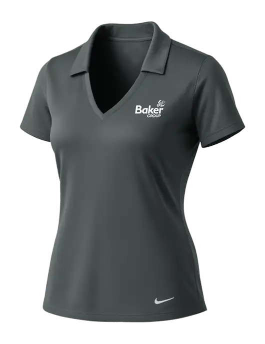 NIKE Dark Grey Womens Dri-Fit Vertical Mesh Polo w/Baker Group Logo