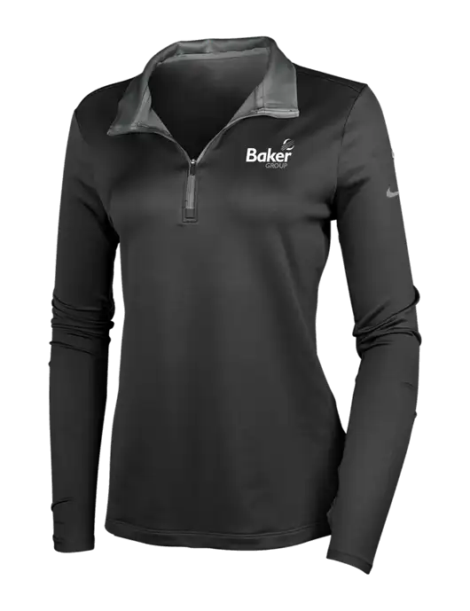 NIKE Black/Dark Grey Womens Dry-Fit Stretch 1/2 Zip Cover-Up w/Baker Group Logo