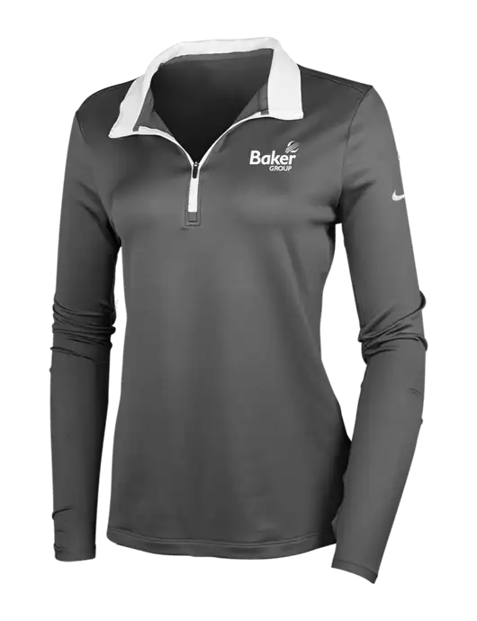 NIKE Dark Grey/White Womens Dry-Fit Stretch 1/2 Zip Cover-Up w/Baker Group Logo