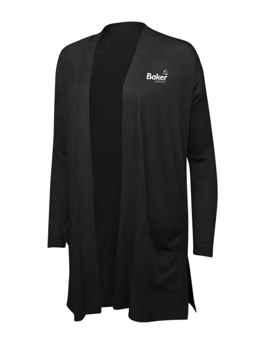 Black Womens Concept Long Pocket Cardigan w/Baker Group Logo