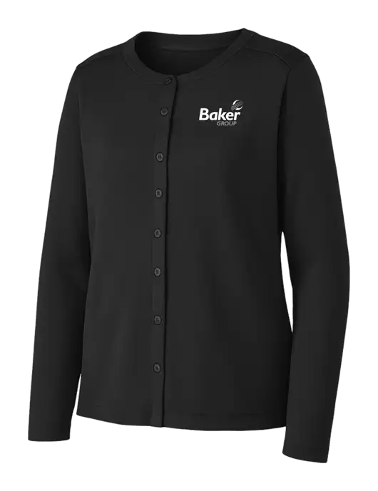 Black Womens Concept Stretch Button-Front Cardigan Sweater w/Baker Group Logo