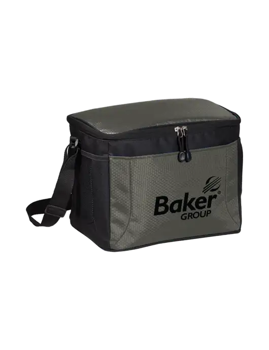 12 Can Grey/Black Cube Cooler w/Baker Group Logo