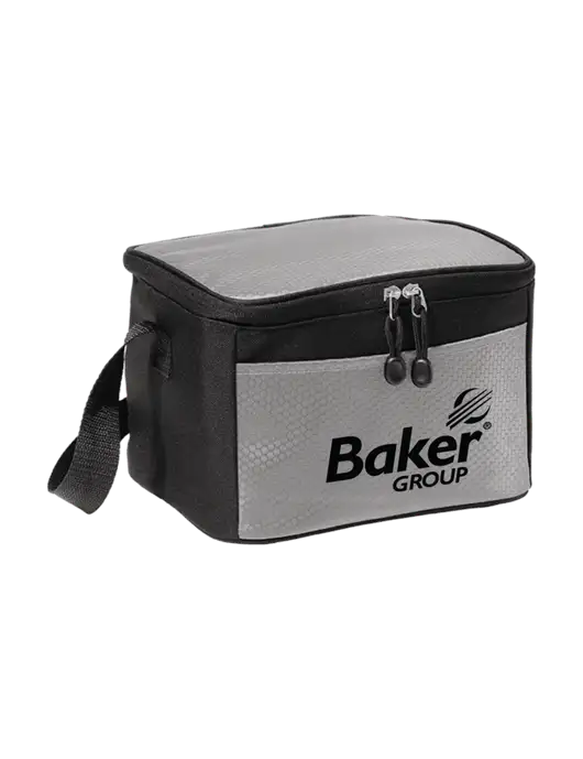 6 Can Grey/Black Cube Cooler w/Baker Group Logo