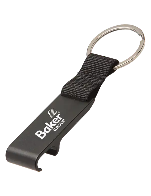Black Bottle Opener & Key Ring w/Baker Group Logo