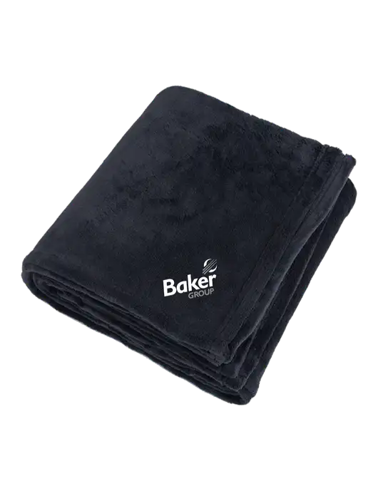 Oversized Deep Black Ultra Plush Blanket w/Baker Group Logo