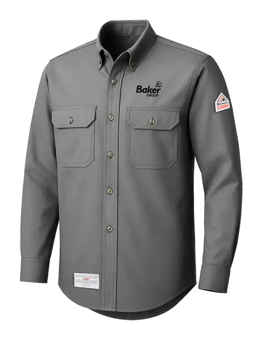 Bulwark Light Grey EXCEL FR ComforTouch Dress Uniform Shirt w/Baker Group Logo