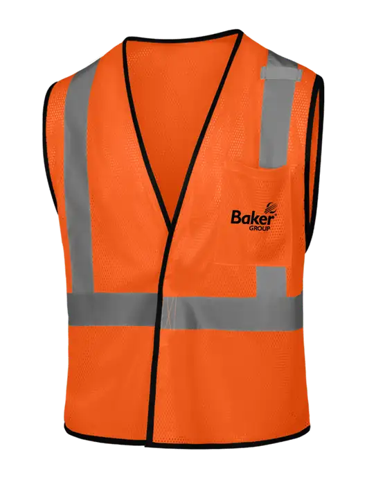 CornerStone Safety Orange ANSI 107 Class 2 Economy Mesh One-Pocket Vest w/Baker Group Logo