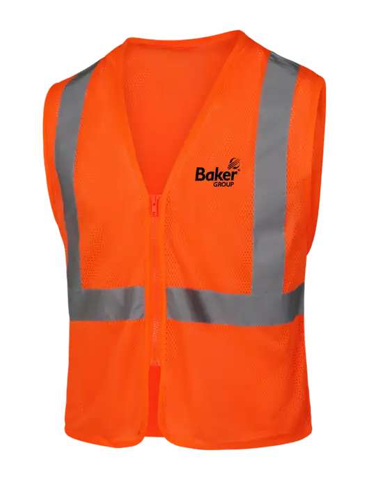 CornerStone Safety Orange ANSI 107 Class 2 Economy Mesh Zippered Vest w/Baker Group Logo