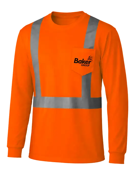 CornerStone Safety Orange ANSI 107 Class 2 Mesh Long Sleeve Tee w/Baker Group Logo
