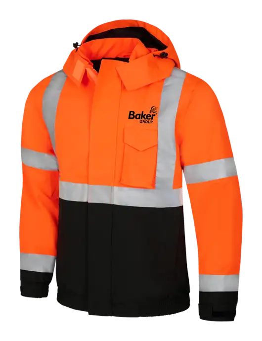 CornerStone Safety Orange ANSI 107 Class 3 Economy Waterproof Insulated Bomber Jacket w/Baker Group Logo